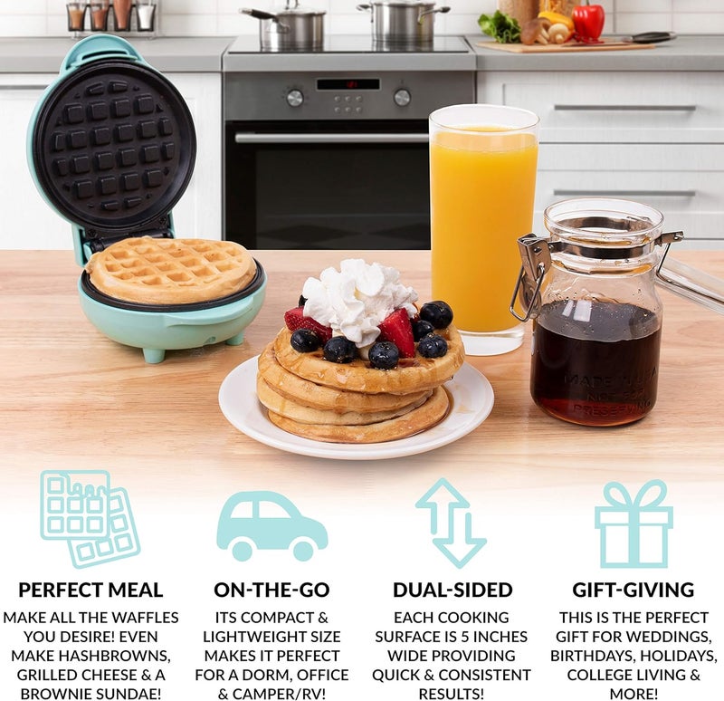 Nostalgia MyMini Personal Electric Waffle Maker, 5-Inch Cooking Surface, Waffle Iron for Hash Browns, French Toast, Grilled Cheese, Quesadilla, Brownies, Cookies, Aqua - Image 2